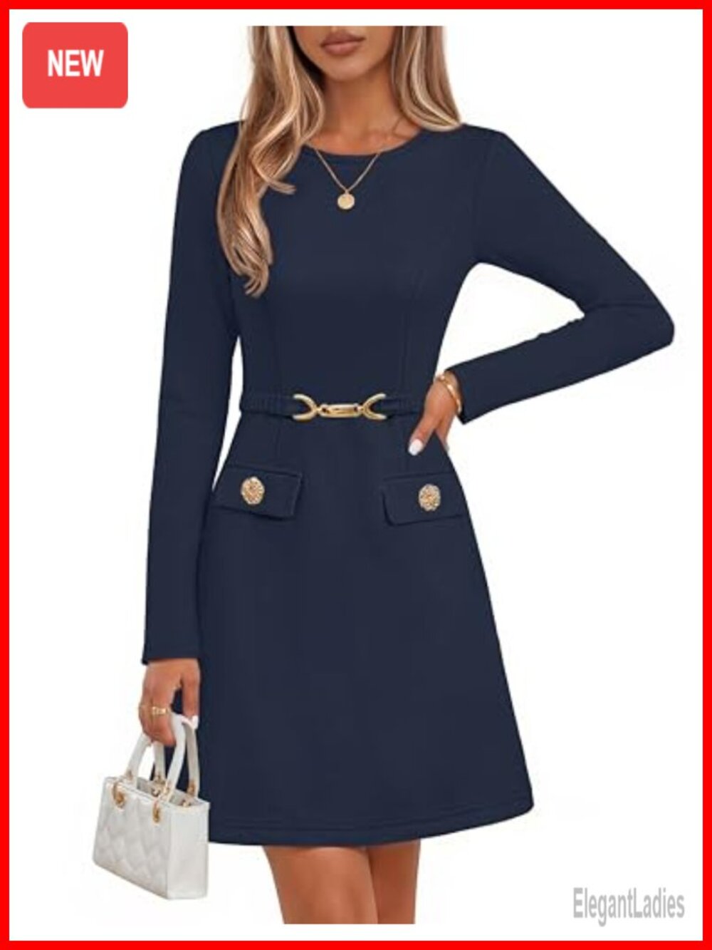Women's Work Office Long Sleeve Mini Dress Business Casual Belted